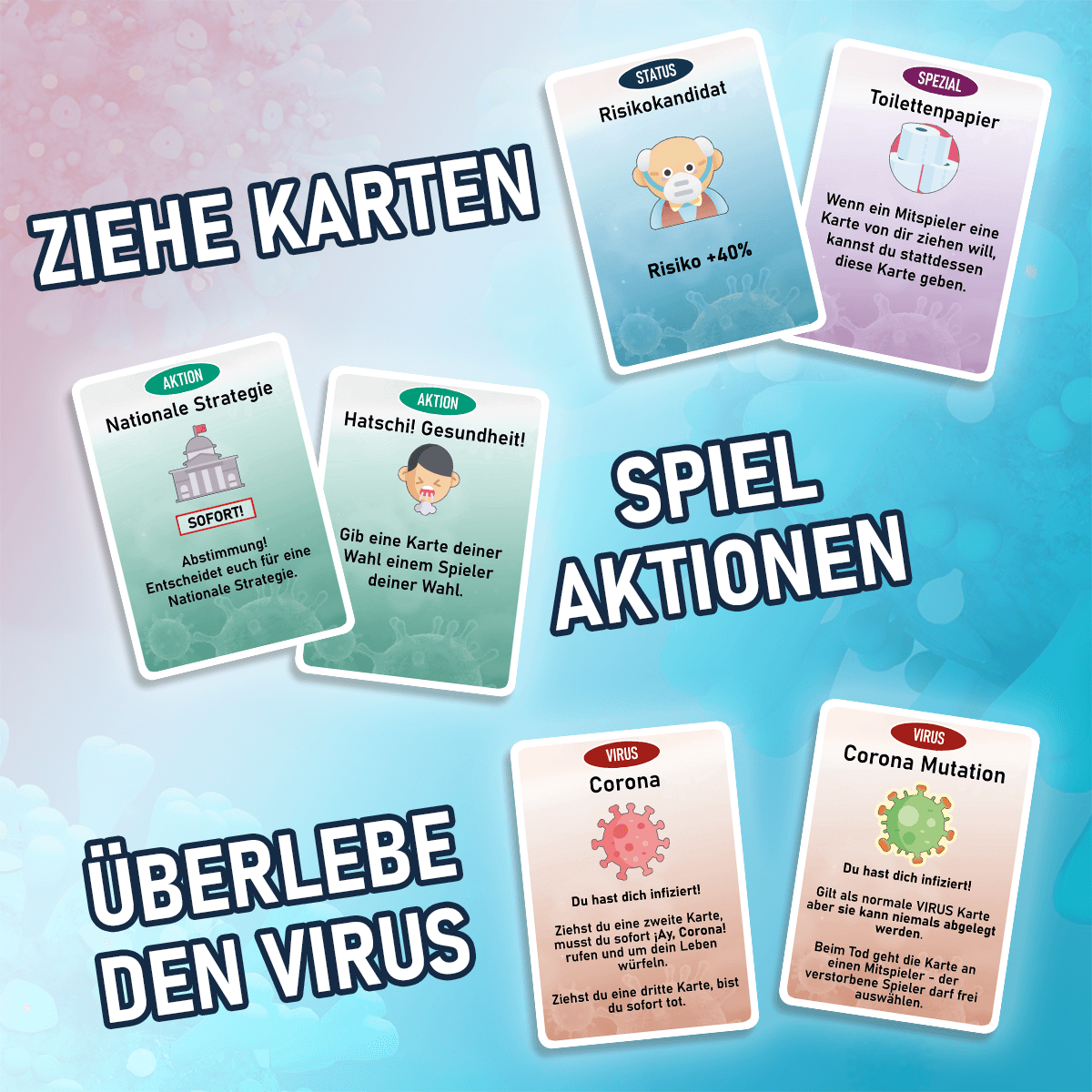 Karten und Spielmechaniken von ¡Ay, Corona!