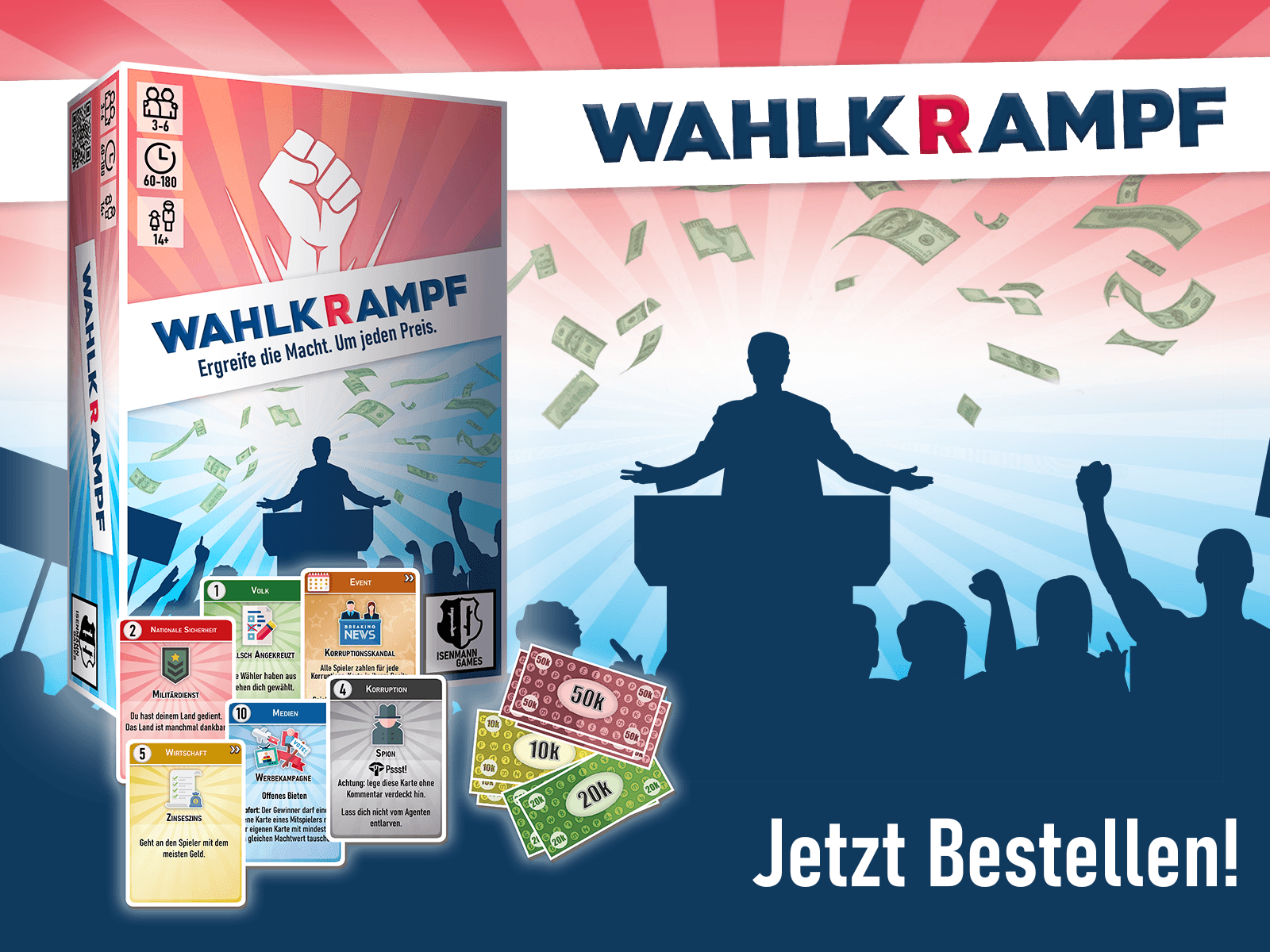 Spielszene und Karten aus WAHLKRAMPF